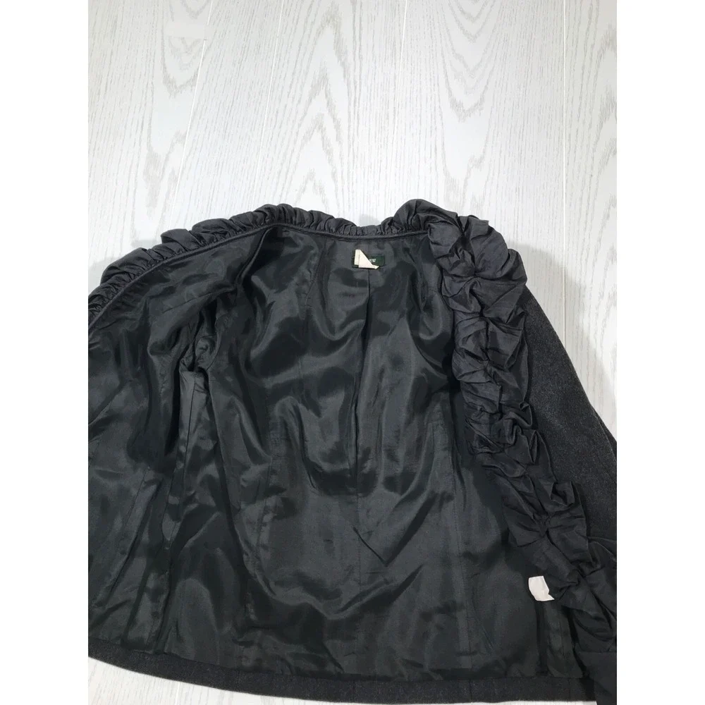 J Crew Wool Pea Coat Womens 4 Dark Gray Open Front Ruffle Silk Trim Preppy Y2K - Picture 6 of 9